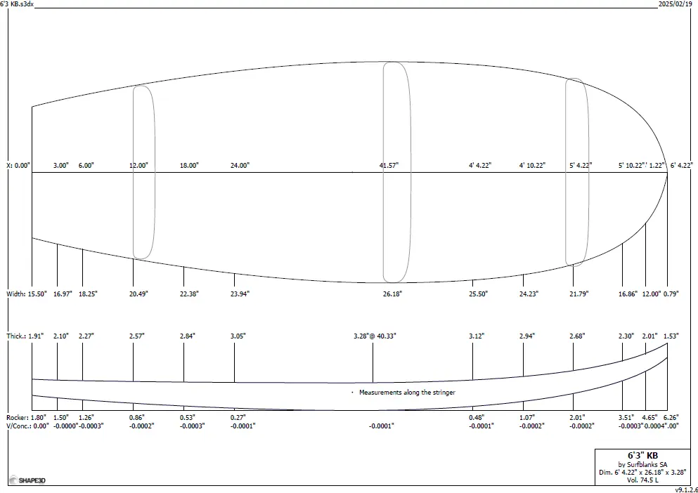 SurfBlanks 6'3" Kneeboard 4mm OBS 