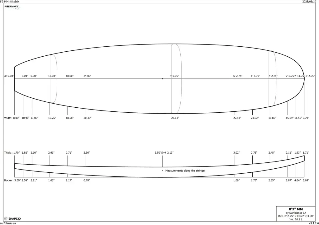 SurfBlanks 8'3 Mid Length 6mm OBS stringer