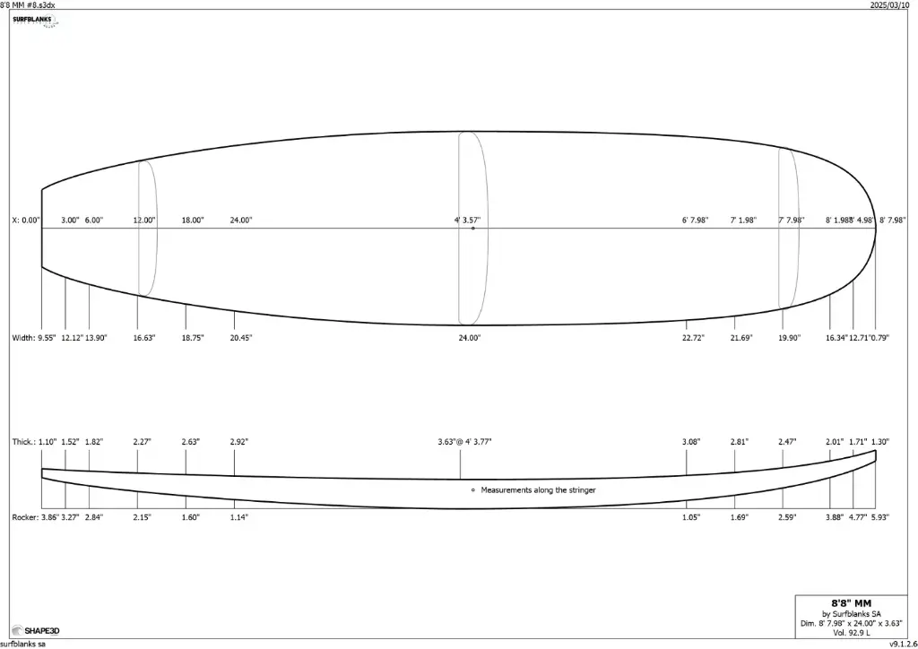 SurfBlanks 8'8 Mid Length 6mm OBS stringer
